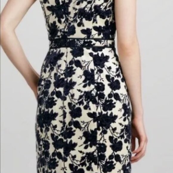 Tory Burch Dayton Floral Jacquard Dress Navy Velvet Roses Size 6 - Picture 2 of 4